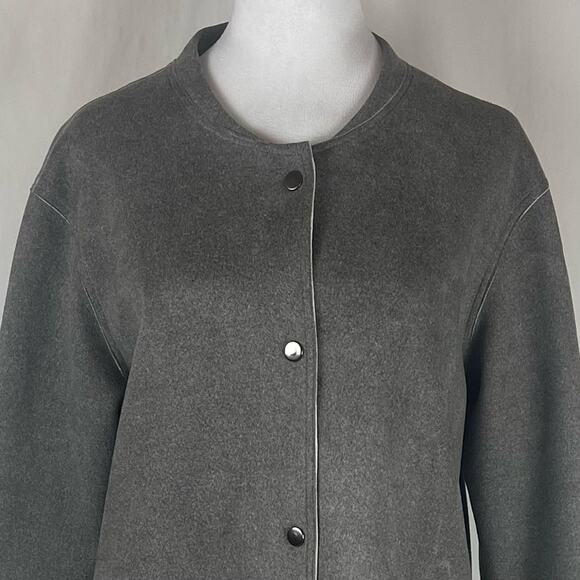Anthropologie Luii Gray Raw Edge Metal Snaps Academia Prep Coat NWOT Size S - Picture 3 of 11